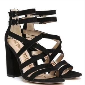 Sam Edelman Shoes Womens Size 7M Black Yema‎ Suede Block Heel Strappy Sandals